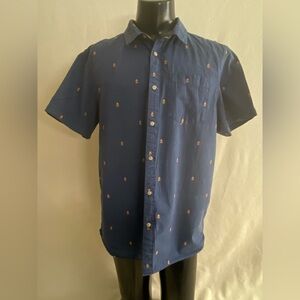The North Face Shirt Men’s XL Short Sleeve Embroidered Camp Fire Blue Button Up